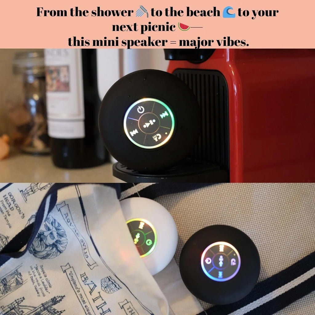 Bluetooth Shower Speaker with LED – Portable Wireless Mini Speaker with Mic Suction Cup IPX4 Water Resistant for Shower Travel