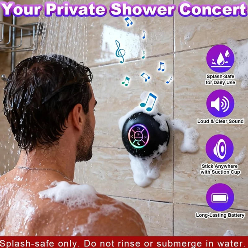Bluetooth Shower Speaker with LED – Portable Wireless Mini Speaker with Mic Suction Cup IPX4 Water Resistant for Shower Travel