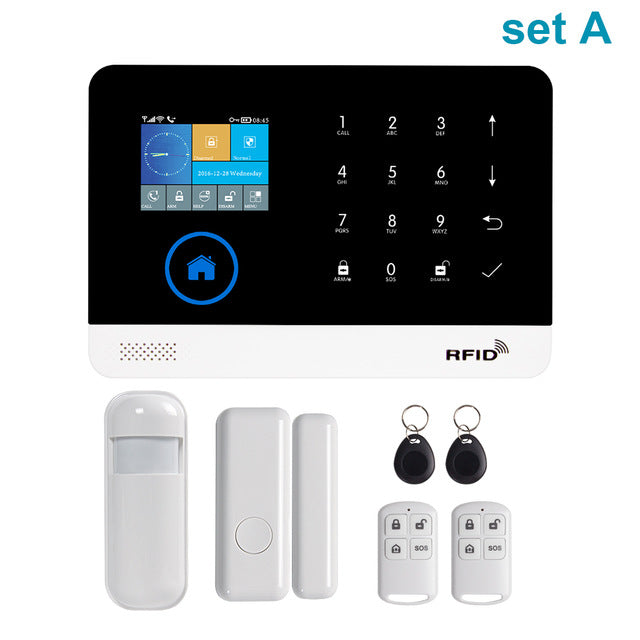 Awaywar Wireless WIFI GSM  RFID TFT Security Alarm System kit APP Remote Control Burglar Touch Keyboard Smart Home
