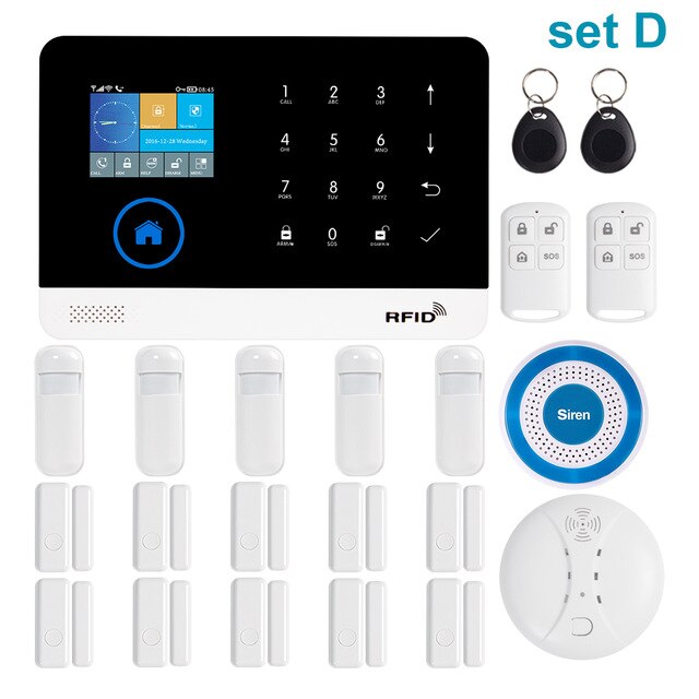 Awaywar Wireless WIFI GSM  RFID TFT Security Alarm System kit APP Remote Control Burglar Touch Keyboard Smart Home