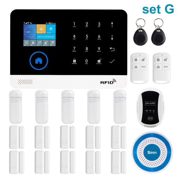 Awaywar Wireless WIFI GSM  RFID TFT Security Alarm System kit APP Remote Control Burglar Touch Keyboard Smart Home