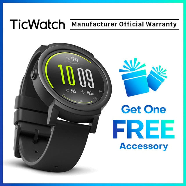 TicWatch E Smart Watch Bluetooth GPS Sport Watch iOS&Android Google Play IP67 Waterproof Long Battery Life Multi-language