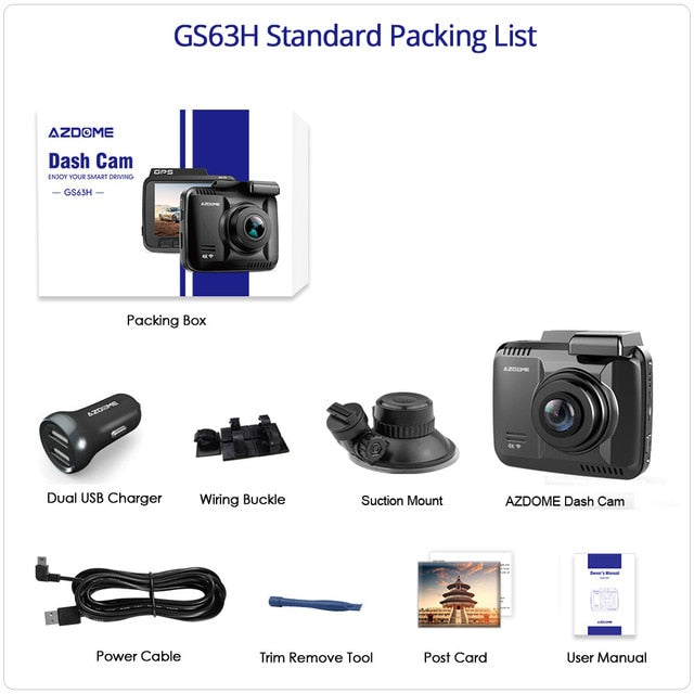 AZDOME Dash Cam GS63H 4K Built in GPS Speed Coordinates WiFi DVR Dual Lens Car Camera Dash Camera Night Vision Dashcam 24H Park