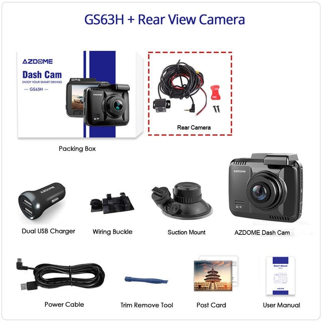 AZDOME Dash Cam GS63H 4K Built in GPS Speed Coordinates WiFi DVR Dual Lens Car Camera Dash Camera Night Vision Dashcam 24H Park