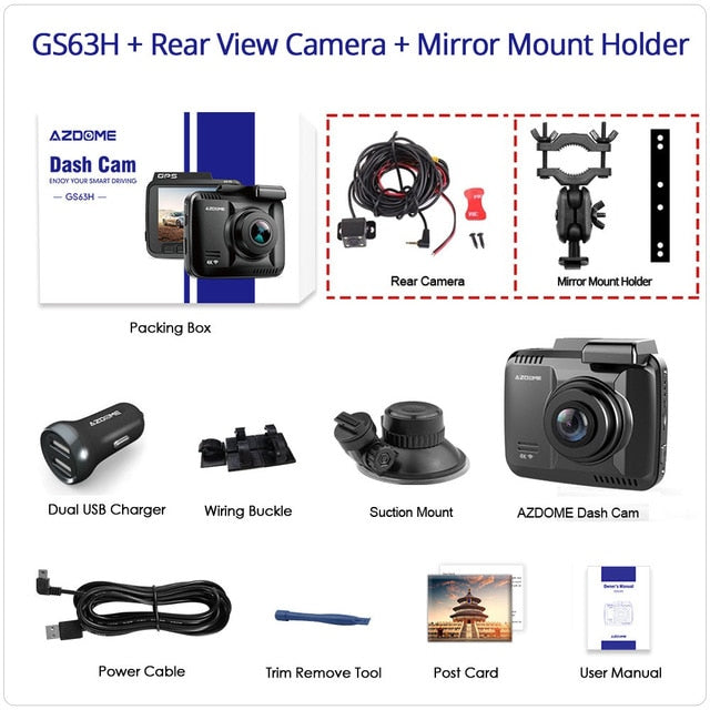 AZDOME Dash Cam GS63H 4K Built in GPS Speed Coordinates WiFi DVR Dual Lens Car Camera Dash Camera Night Vision Dashcam 24H Park