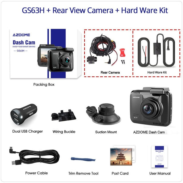 AZDOME Dash Cam GS63H 4K Built in GPS Speed Coordinates WiFi DVR Dual Lens Car Camera Dash Camera Night Vision Dashcam 24H Park