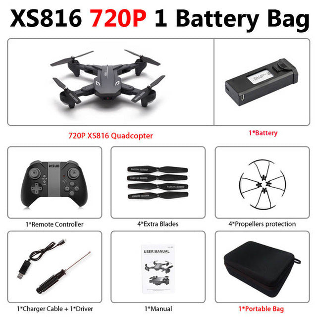Visuo XS816 Foldable Drone with Dual Camera 4K WiFi FPV Selfie Wide Angle Optical Flow Positioning RC Quadcopter Helicopter Toys