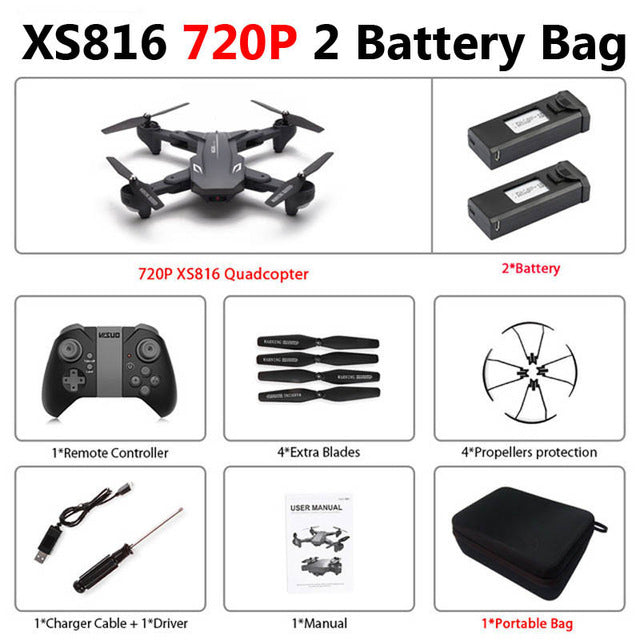 Visuo XS816 Foldable Drone with Dual Camera 4K WiFi FPV Selfie Wide Angle Optical Flow Positioning RC Quadcopter Helicopter Toys
