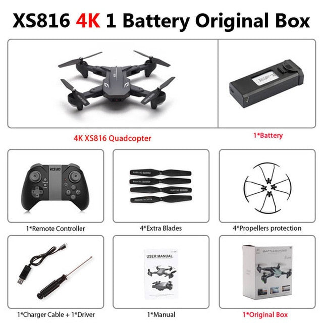 Visuo XS816 Foldable Drone with Dual Camera 4K WiFi FPV Selfie Wide Angle Optical Flow Positioning RC Quadcopter Helicopter Toys
