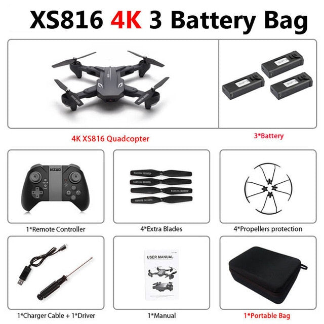 Visuo XS816 Foldable Drone with Dual Camera 4K WiFi FPV Selfie Wide Angle Optical Flow Positioning RC Quadcopter Helicopter Toys