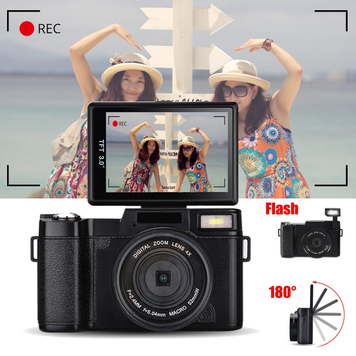 New Vlog Digital Camera Full HD 1080P Professional Video Camcorder Vlogging Camera 8.0 MP CMOS Max 24MP