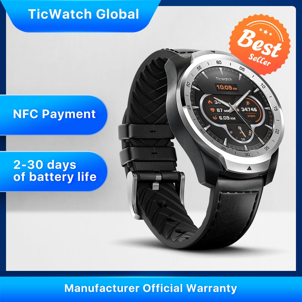 TicWatch Pro Global Version Smart Watch Wear OS by Google for iOS& Android NFC Payment GPS Waterproof IP 68 Bluetooth Smartwatch