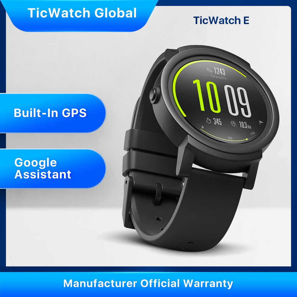 TicWatch E Smart Watch Bluetooth GPS Sport Watch iOS&Android Google Play IP67 Waterproof Long Battery Life Multi-language