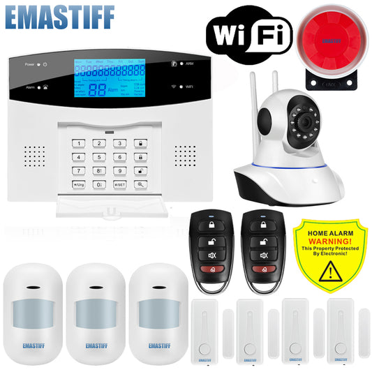 IOS Android APP Wired Wireless Home Security LCD PSTN WIFI GSM Alarm System Intercom Remote Control Autodial Siren Sensor Kit