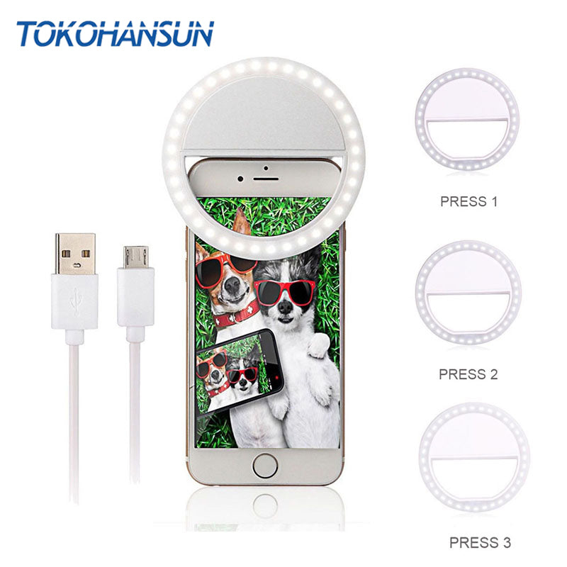 TOKOHANSUN Usb Charging Selfie Ring Led Phone Light Lamp Mobile Phone Lens LED Sefie Lamp Ring Flash Lenses for Iphone Samsung