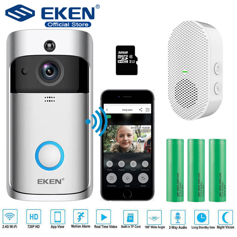 EKEN V5 Video Doorbell Smart Wireless WiFi Security Door Bell Visual Recording Home Monitor Night Vision Intercom door phone
