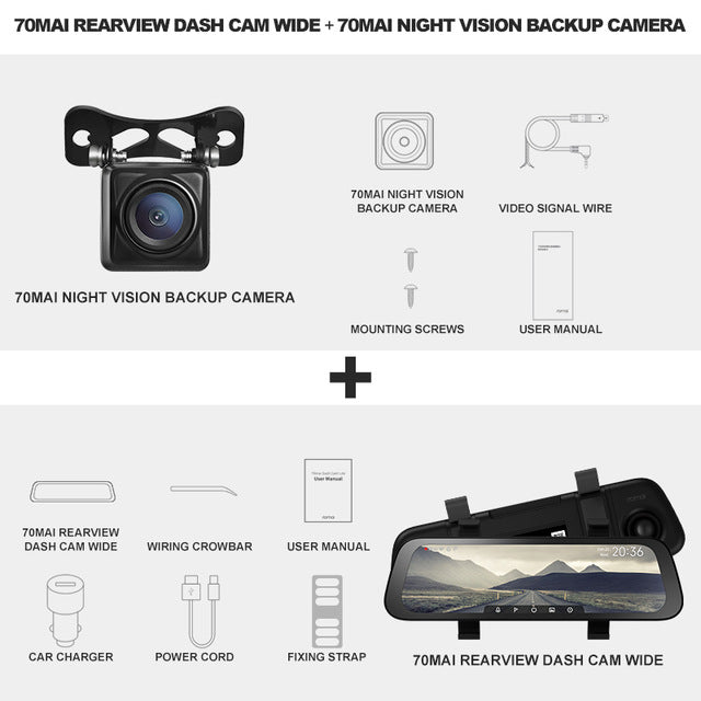 2020 New 9.35 Inch Full Screen 70mai Rearview Dash Cam Wide 1080P Auto Cam 130FOV 70mai Mirror Car Recorder Stream Media Car DVR