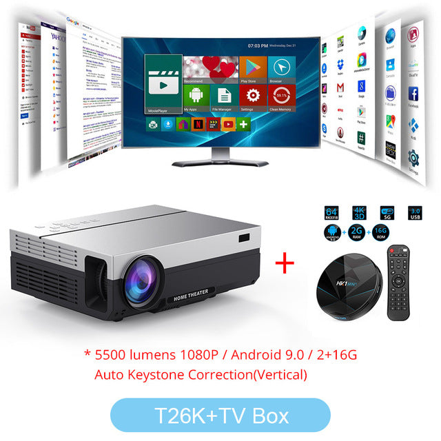 Touyinger T26L T26K 1080p LED full HD Projector Video beamer 5500 Lumen FHD 3D Home cinema HDMI ( Android 9.0 wifi AC3 optional)
