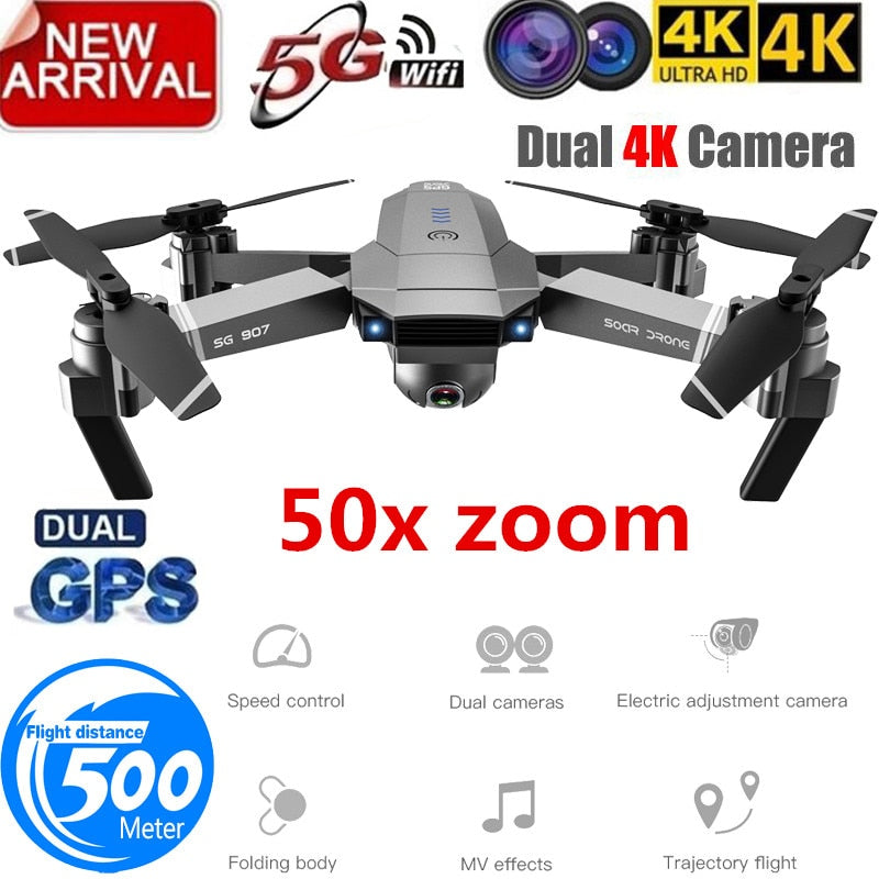 Profession GPS Drone with 4K HD Dual Camera Wide Angle Anti-shake Double GPS WIFI FPV RC Quadcopter FoldableFollow Me