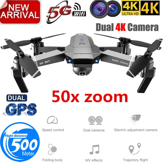 Profession GPS Drone with 4K HD Dual Camera Wide Angle Anti-shake Double GPS WIFI FPV RC Quadcopter FoldableFollow Me