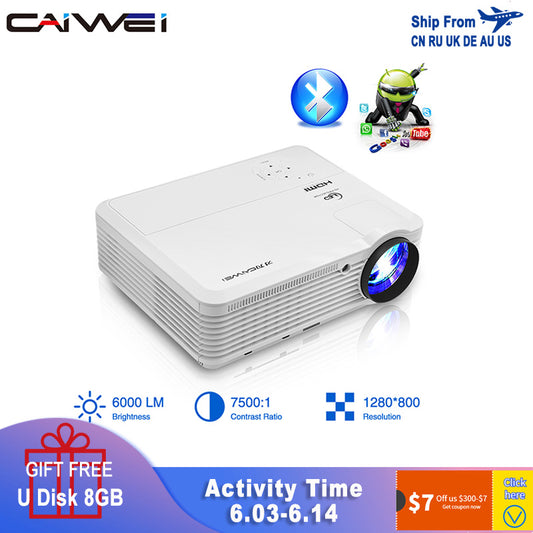 CAIWEI A7/A7AB Android Projector 1080p Full Hd Home Theater LED Proyector for Support 4k Portable Mobile Wifi Video TV Beamer