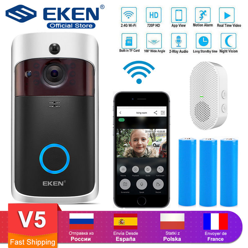 Smart IP Video Intercom WIFI Video Door Phone Door Bell WIFI Doorbell Camera IR Alarm Wireless Security Camera EKEN V5