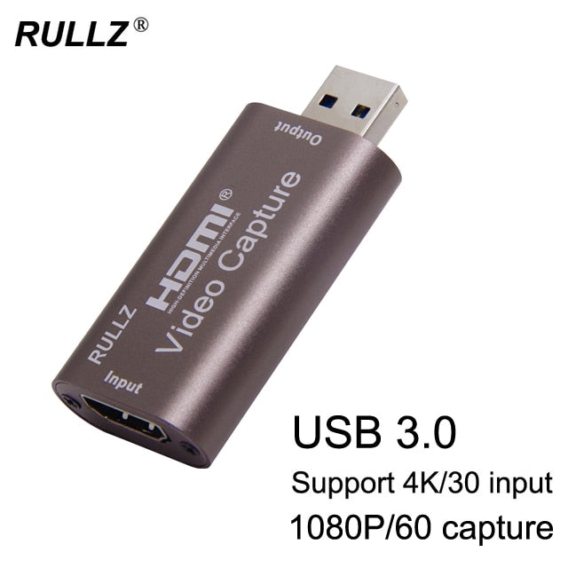 Rullz 4K Video Capture Card USB 3.0 2.0 HDMI Video Grabber Record Box for PS4 Game DVD Camcorder Camera Recording Live Streaming