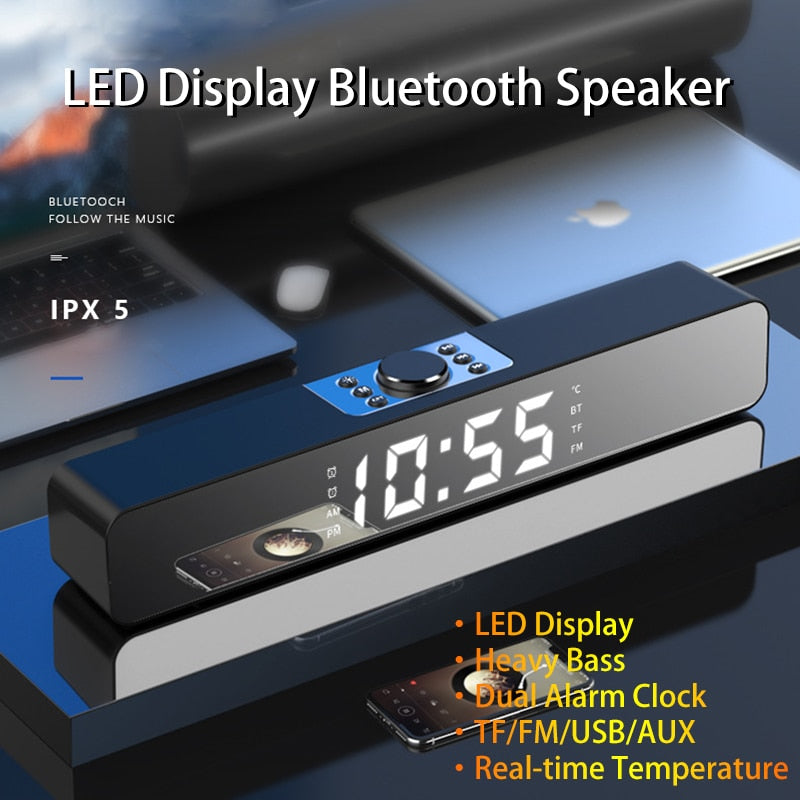 LED TV Sound Bar Alarm Clock AUX USB Wired Wireless Bluetooth Speaker Home Theater Surround SoundBar for PC TV Computer Speaker