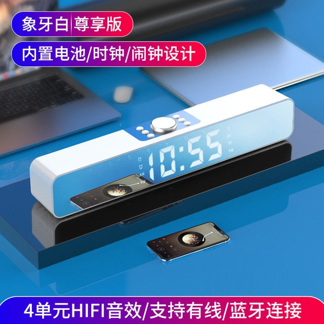 LED TV Sound Bar Alarm Clock AUX USB Wired Wireless Bluetooth Speaker Home Theater Surround SoundBar for PC TV Computer Speaker