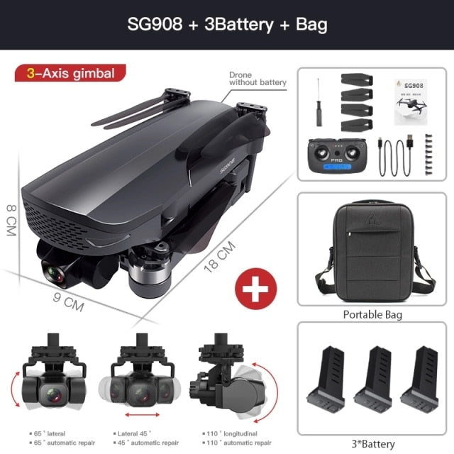 2021 NEW SG908 GPS Drone with 4K HD Camera 3-Axis Gimbal WiFi FPV Profesional Foldable Quadcopter distance 1.2km VS SG906 MAX