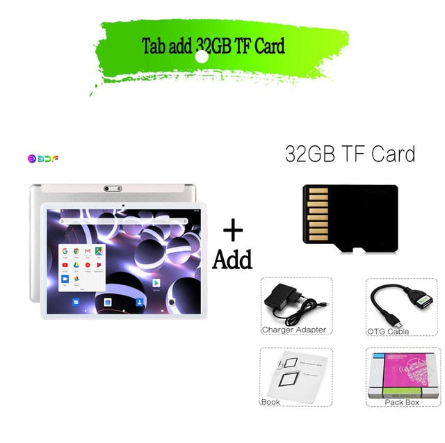 Tablets New 10.1 inch Tablet Android Octa Core 3G/4G Phone Call 4GB/64GB ROM Bluetooth 4.0 Wi-FI 2.5D Steel Screen Tablet PC