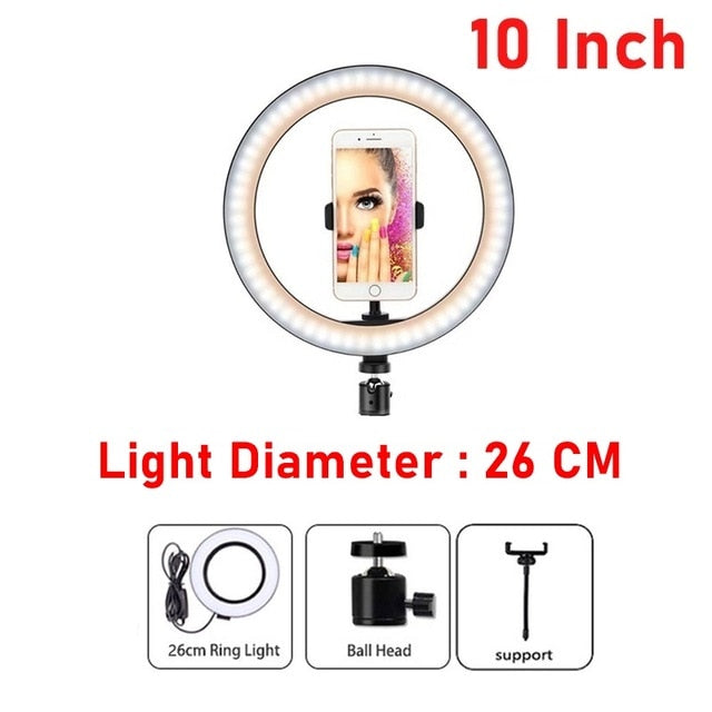 Dimmable LED Selfie Ring Fill Light Phone Camera Led Ring Lamp With Tripod For Makeup Video Live Aro De Luz Para Hacer Tik Tok
