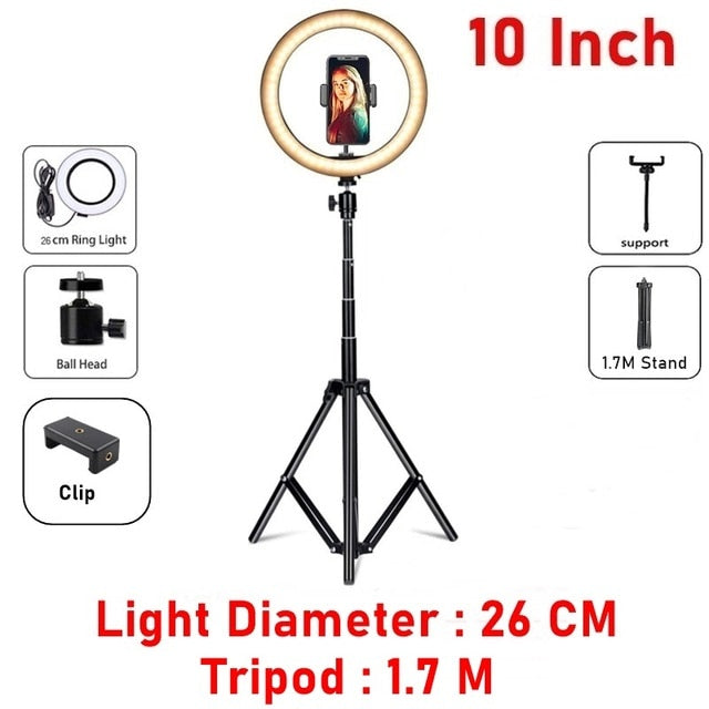 Dimmable LED Selfie Ring Fill Light Phone Camera Led Ring Lamp With Tripod For Makeup Video Live Aro De Luz Para Hacer Tik Tok