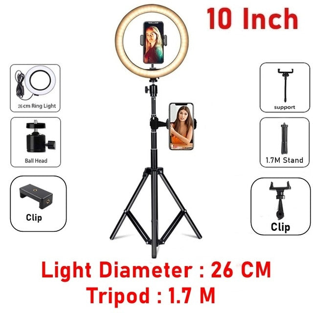 Dimmable LED Selfie Ring Fill Light Phone Camera Led Ring Lamp With Tripod For Makeup Video Live Aro De Luz Para Hacer Tik Tok