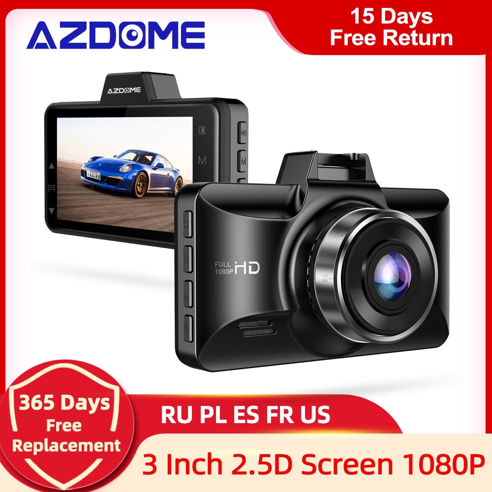 AZDOME M01 Pro FHD 1080P Dash Cam 3 Inch DVR Car Driving Recorder Night Vision, Park Monitor, G-Sensor, Loop Recording for Uber