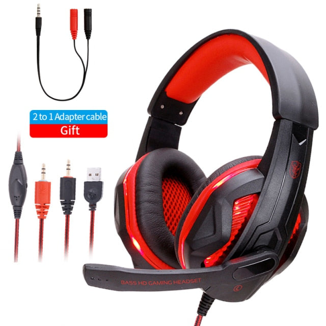 Cool LED Wired Headphones With Microphone Headset gamer  PC Headphone Headband Stereo Game Earphone For PS4/XBOX/Phone