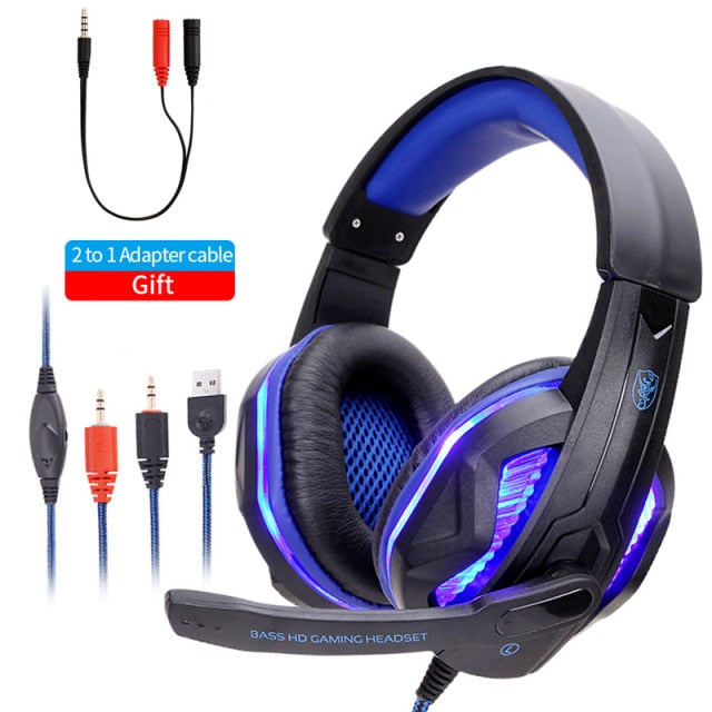 Cool LED Wired Headphones With Microphone Headset gamer  PC Headphone Headband Stereo Game Earphone For PS4/XBOX/Phone