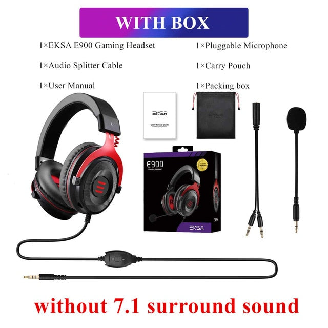 EKSA Gaming Headset with Microphone E900 Pro 7.1 Surround Headset Gamer USB/3.5mm Wired Headphones For PC PS4 Xbox one Earphones