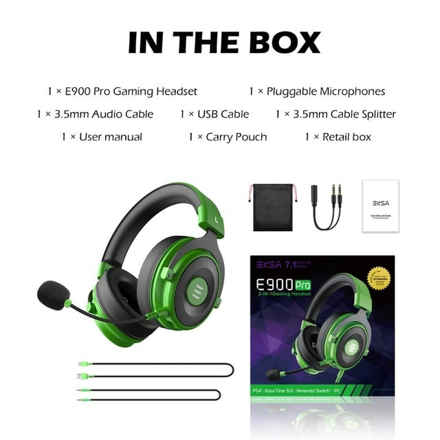 EKSA Gaming Headset with Microphone E900 Pro 7.1 Surround Headset Gamer USB/3.5mm Wired Headphones For PC PS4 Xbox one Earphones
