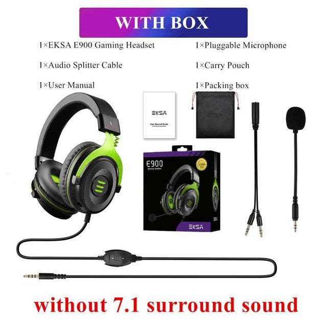EKSA Gaming Headset with Microphone E900 Pro 7.1 Surround Headset Gamer USB/3.5mm Wired Headphones For PC PS4 Xbox one Earphones