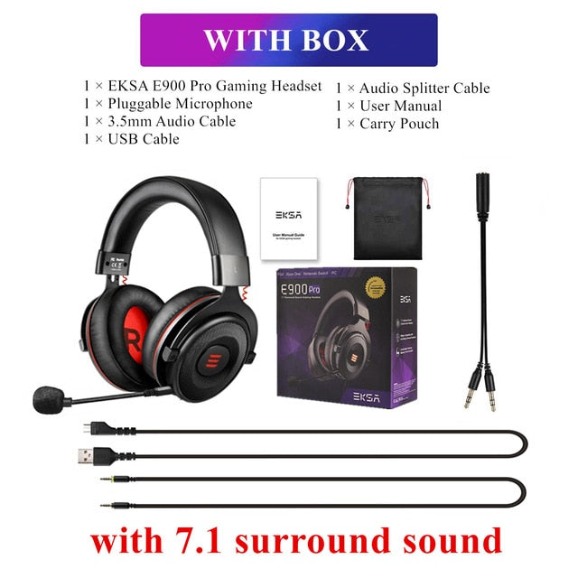 EKSA Gaming Headset with Microphone E900 Pro 7.1 Surround Headset Gamer USB/3.5mm Wired Headphones For PC PS4 Xbox one Earphones