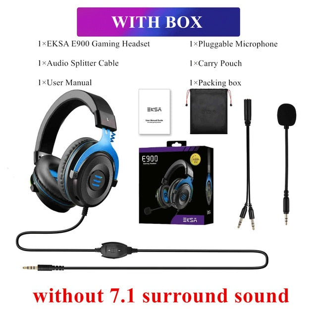 EKSA Gaming Headset with Microphone E900 Pro 7.1 Surround Headset Gamer USB/3.5mm Wired Headphones For PC PS4 Xbox one Earphones