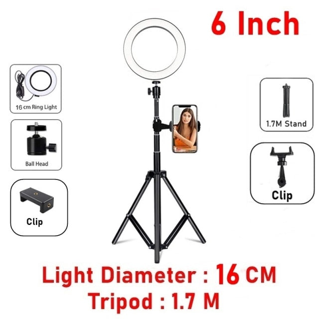 Dimmable LED Selfie Ring Fill Light Phone Camera Led Ring Lamp With Tripod For Makeup Video Live Aro De Luz Para Hacer Tik Tok