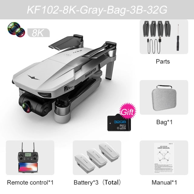 XKJ KF102 GPS Drone 8K HD Camera 2-Axis Gimbal Professional Anti-Shake Aerial Photography Brushless Foldable Quadcopter 1.2km