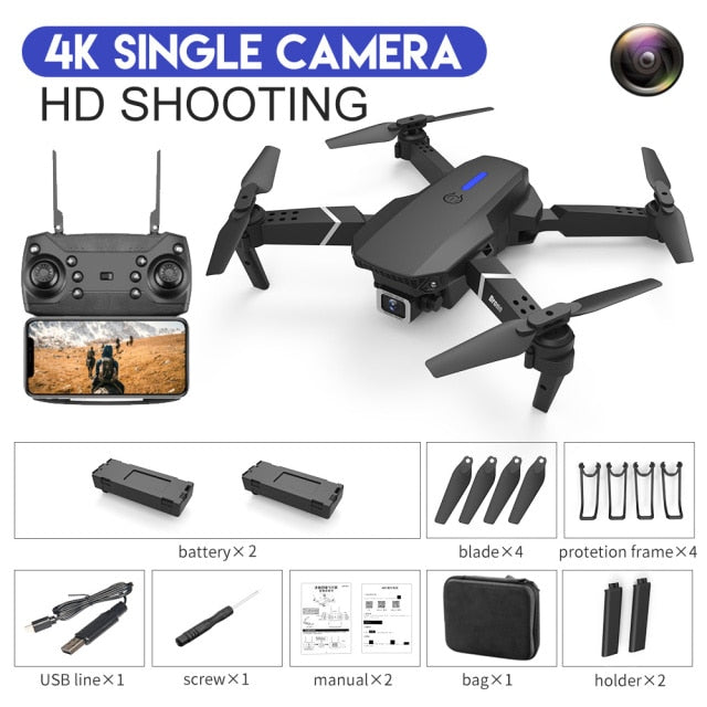 XKJ 2021 New E88 Pro Drone With Wide Angle HD 4K 1080P Dual Camera Height Hold Wifi RC Foldable Quadcopter Dron Gift Toy