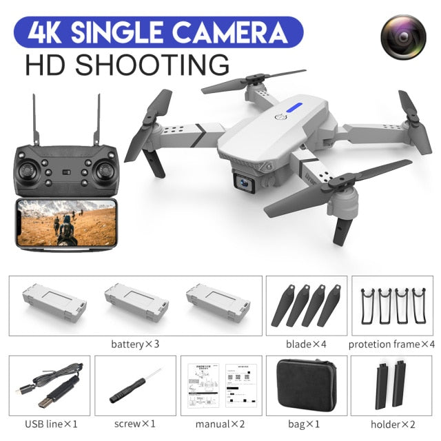 XKJ 2021 New E88 Pro Drone With Wide Angle HD 4K 1080P Dual Camera Height Hold Wifi RC Foldable Quadcopter Dron Gift Toy