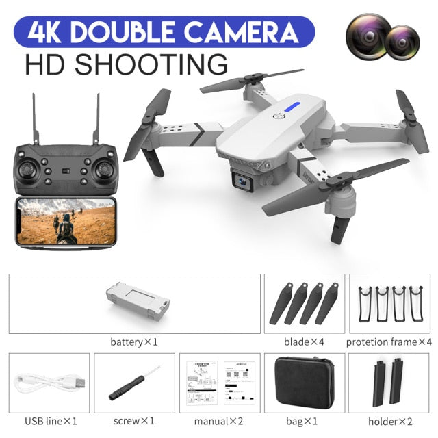 XKJ 2021 New E88 Pro Drone With Wide Angle HD 4K 1080P Dual Camera Height Hold Wifi RC Foldable Quadcopter Dron Gift Toy