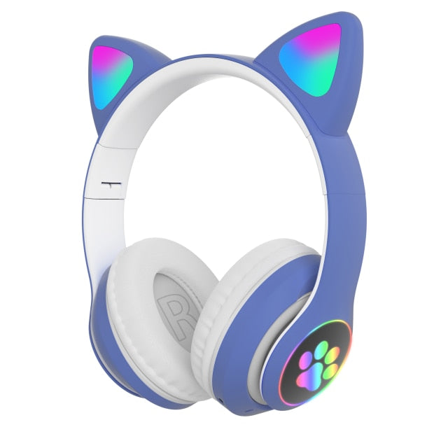 Flash Light Cute Cat Ears Wireless Headphones with Mic Can control LED Kid Girl Stereo Music Helmet Phone Bluetooth Headset Gift