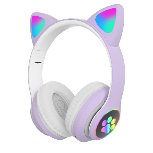 Flash Light Cute Cat Ears Wireless Headphones with Mic Can control LED Kid Girl Stereo Music Helmet Phone Bluetooth Headset Gift
