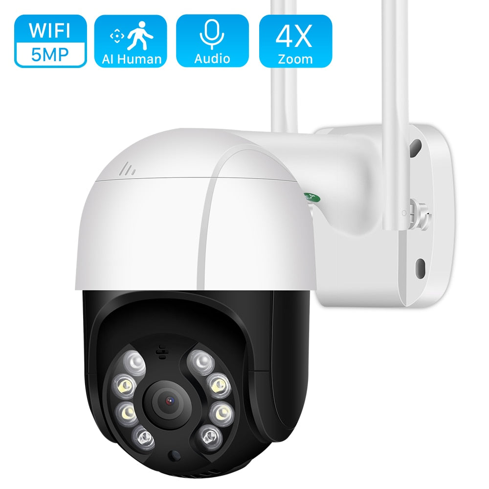 5MP HD PTZ Wifi Camera Outdoor Ai Human Detect Auto Tracking Audio WiFi PTZ Camera 1080P Color Night Vision Cloud CCTV IP Camera